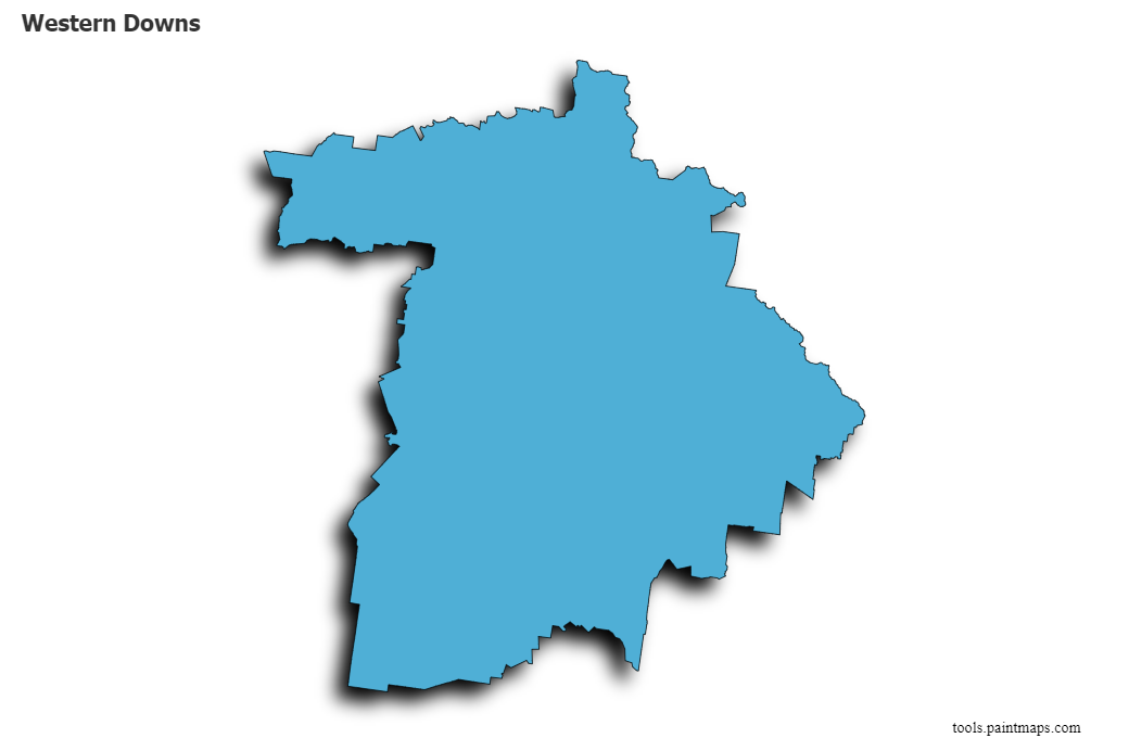 Mapa de Western Downs con efecto de sombra 3D