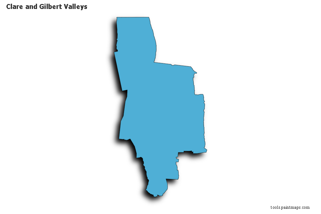 Clare and Gilbert Valleys map with 3d shadow effect