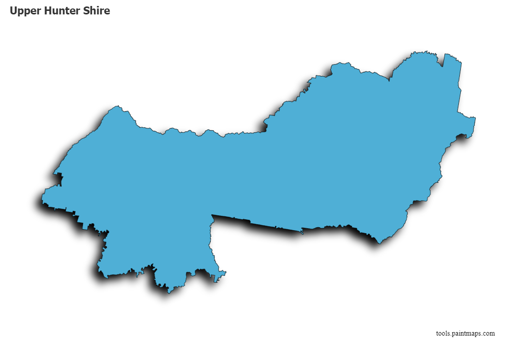 Mapa de Upper Hunter Shire con efecto de sombra 3D