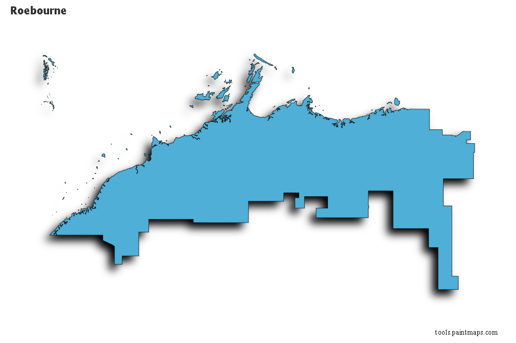 Mapa de Roebourne con efecto de sombra 3D