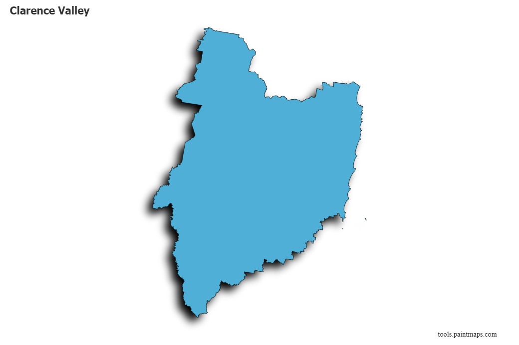 Mapa de Clarence Valley con efecto de sombra 3D