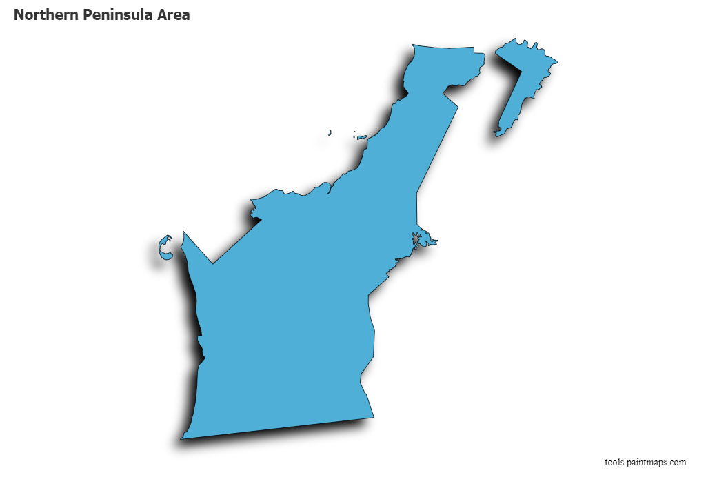 Northern Peninsula Area map with 3d shadow effect