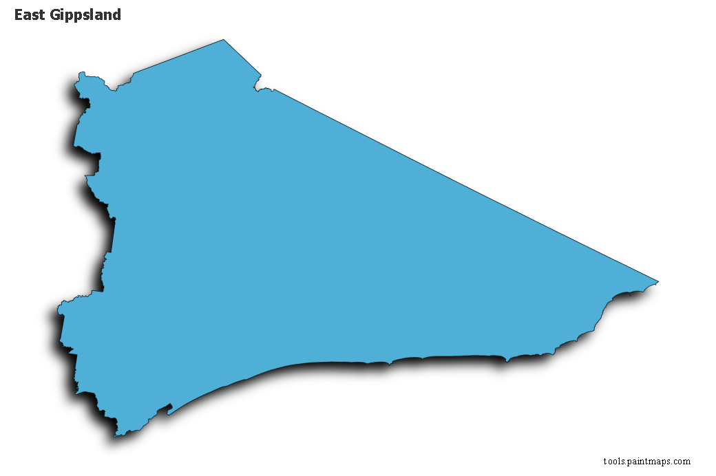 Mapa de East Gippsland con efecto de sombra 3D