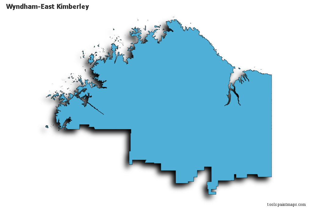 3D gölge efektli Wyndham-East Kimberley haritası