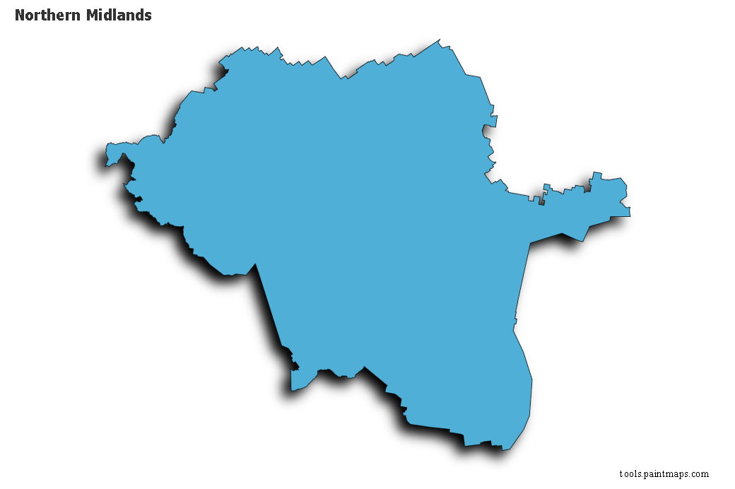 3D gölge efektli Northern Midlands haritası