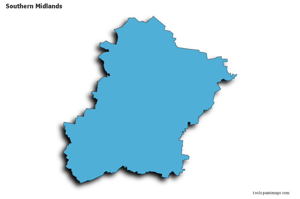 3D gölge efektli Southern Midlands haritası