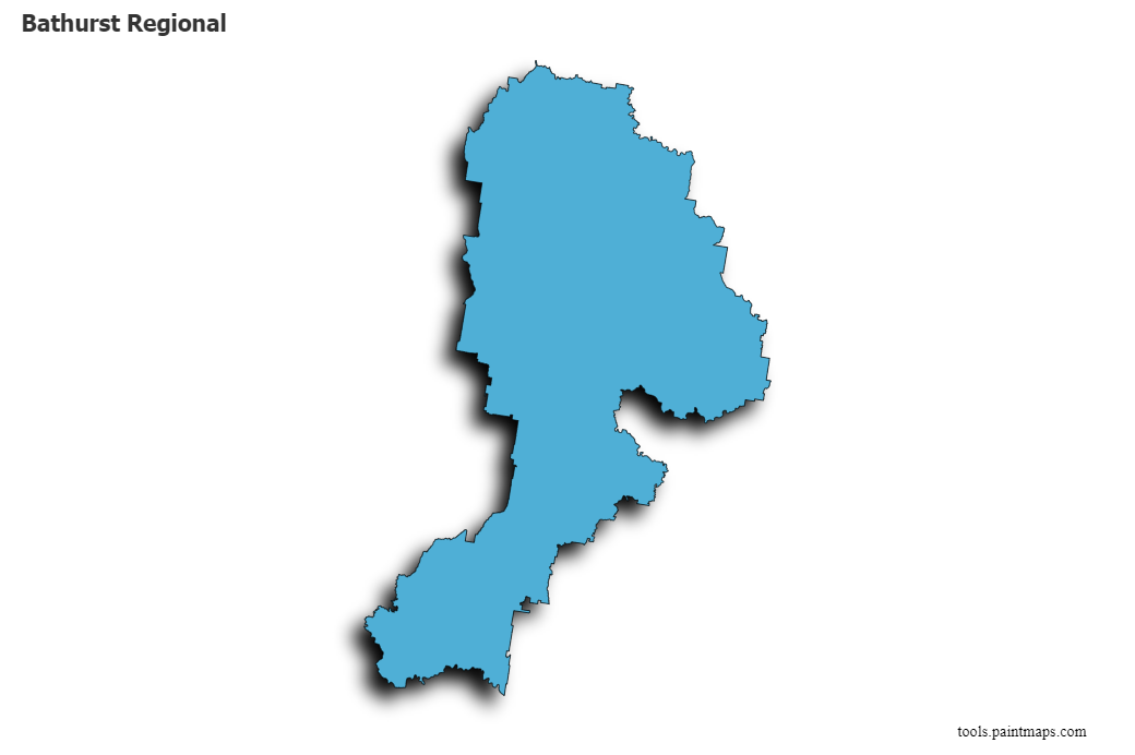 Mapa de Bathurst Regional con efecto de sombra 3D