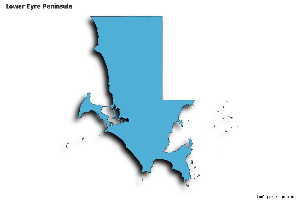 3D gölge efektli Lower Eyre Peninsula haritası