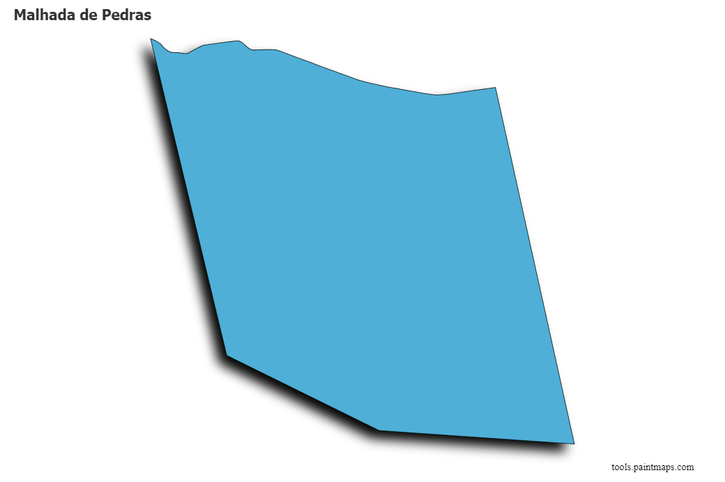 Mapa de Malhada de Pedras con efecto de sombra 3D