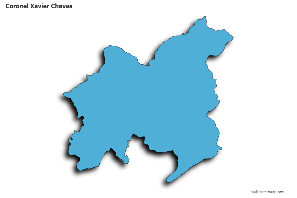 Mapa de Coronel Xavier Chaves con efecto de sombra 3D