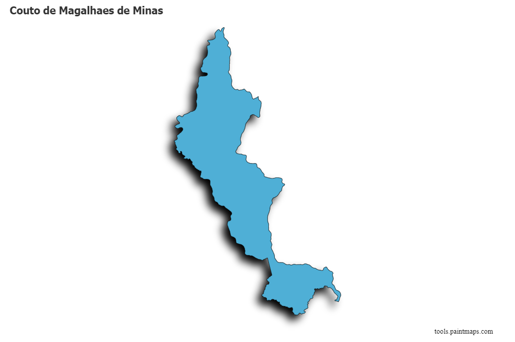 Mapa de Couto de Magalhaes de Minas con efecto de sombra 3D