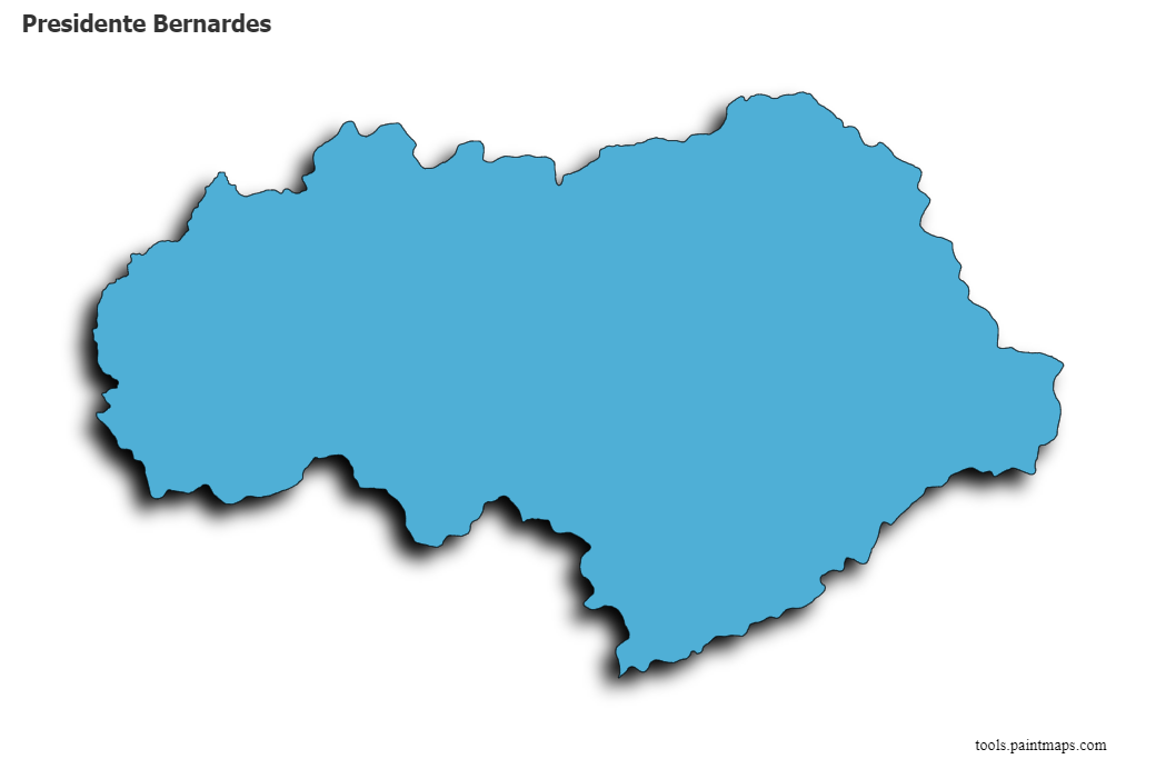 Mapa de Presidente Bernardes con efecto de sombra 3D