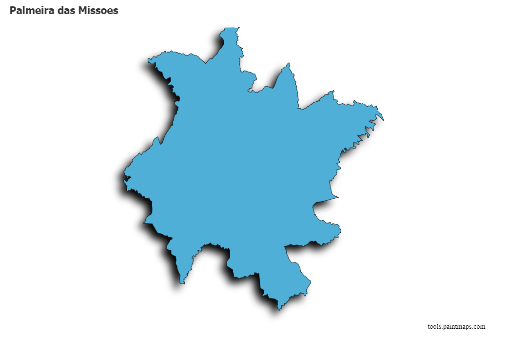 Mapa de Palmeira das Missoes con efecto de sombra 3D