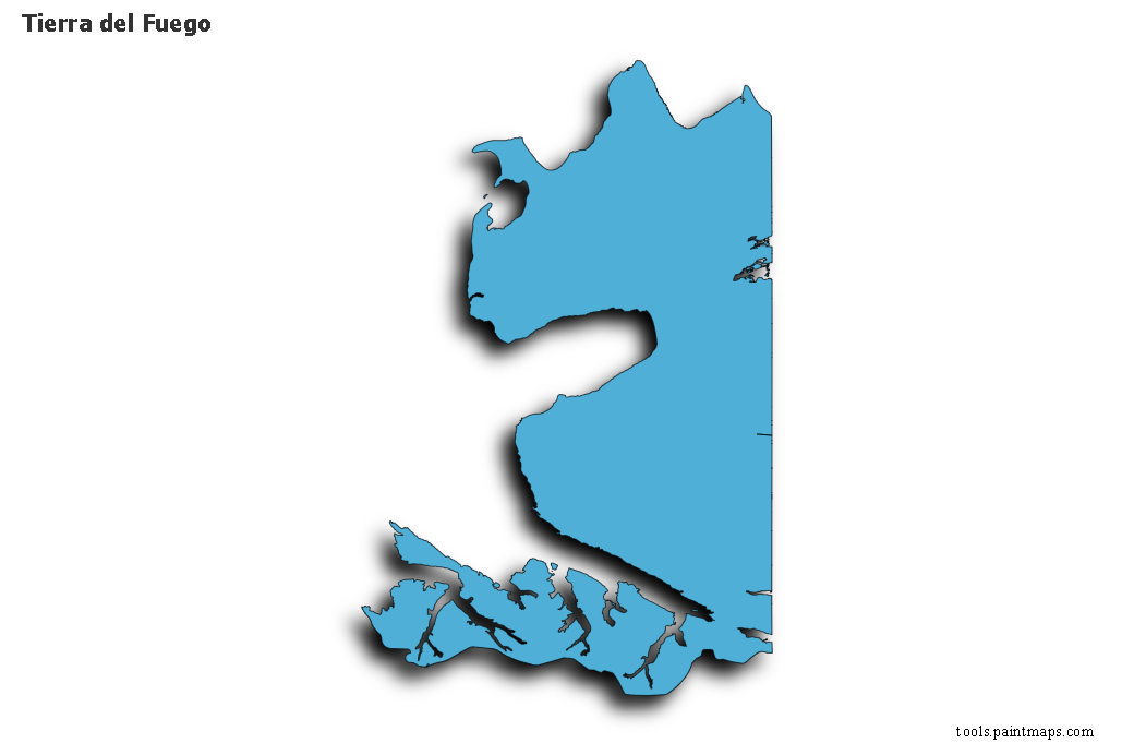 Mapa de Tierra del Fuego con efecto de sombra 3D