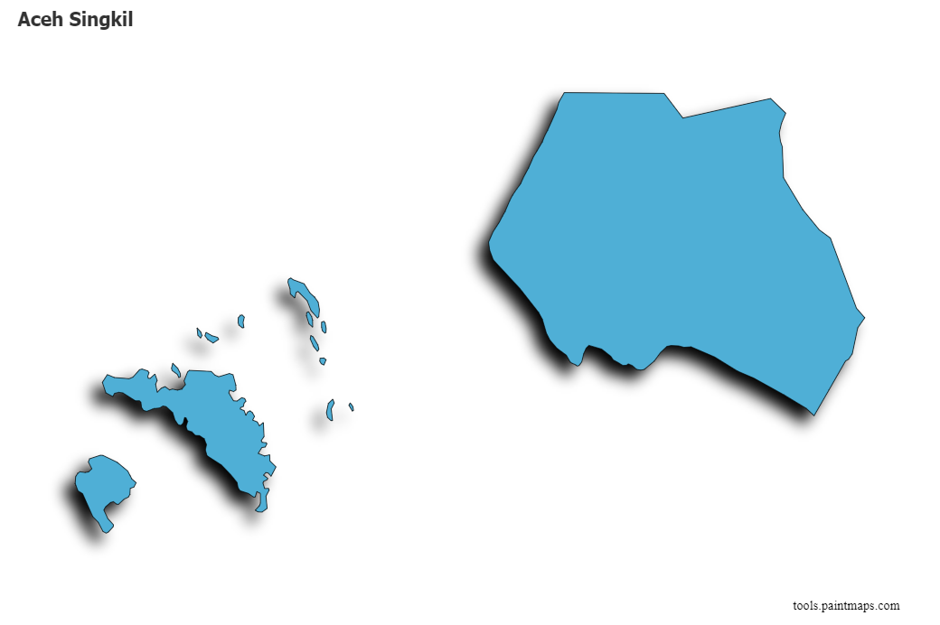 Mapa de Aceh Singkil con efecto de sombra 3D