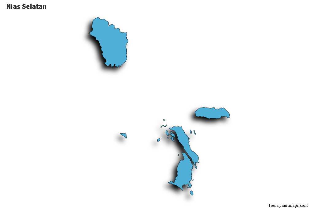 Mapa de Nias Selatan con efecto de sombra 3D