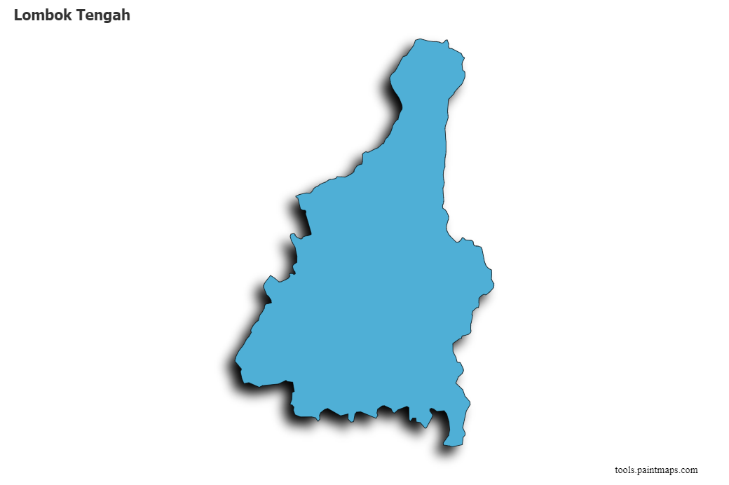 Mapa de Lombok Tengah con efecto de sombra 3D