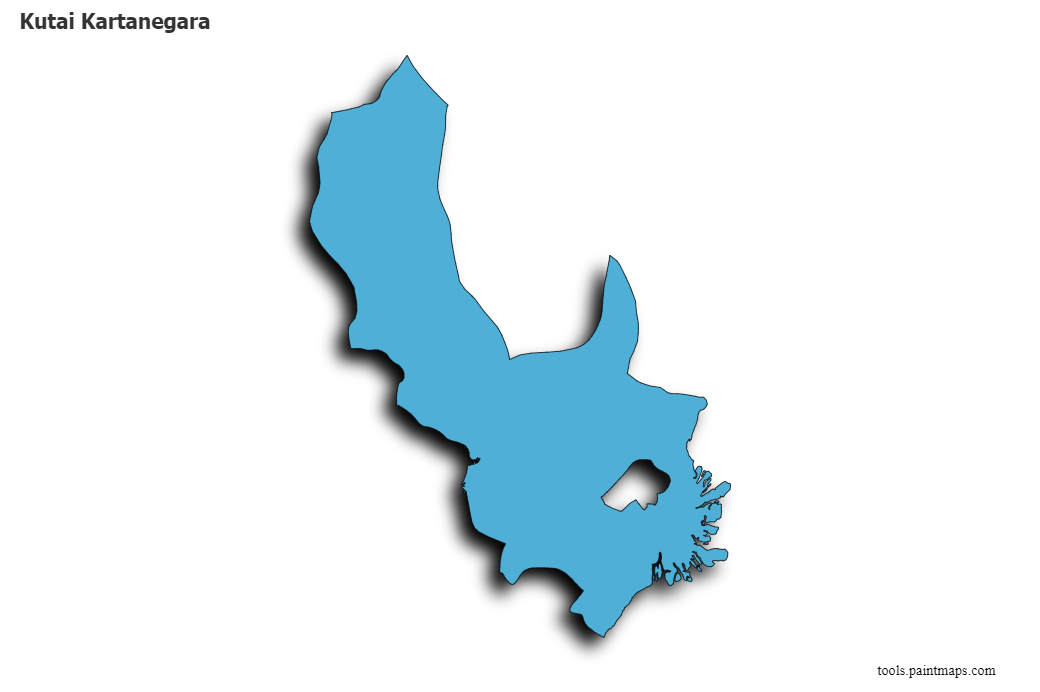 Mapa de Kutai Kartanegara con efecto de sombra 3D