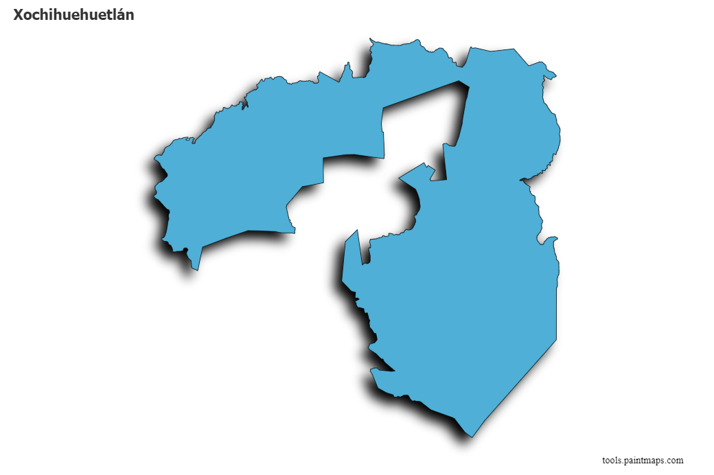 Mapa de Xochihuehuetlán con efecto de sombra 3D