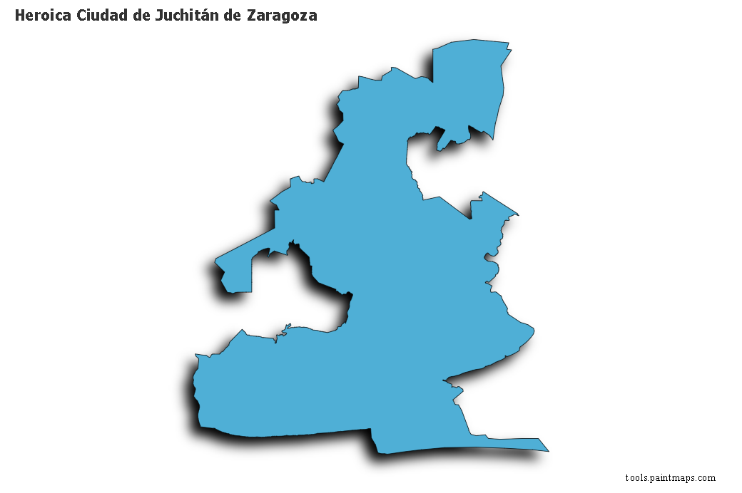 Mapa de Heroica Ciudad de Juchitán de Zaragoza con efecto de sombra 3D