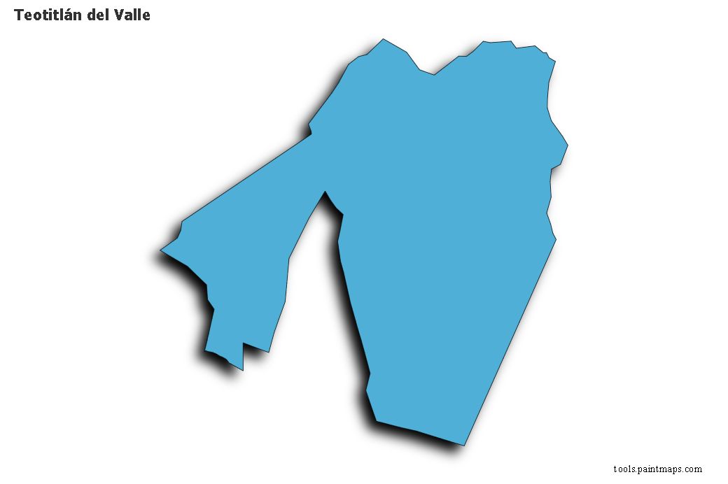 Mapa de Teotitlán del Valle con efecto de sombra 3D