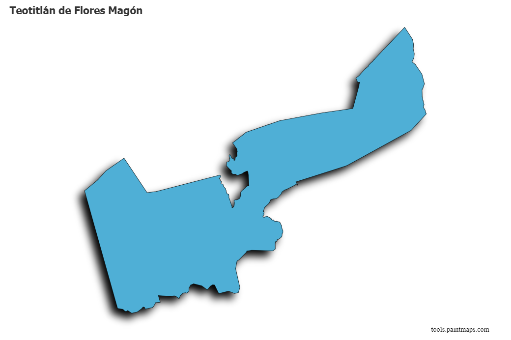 Mapa de Teotitlán de Flores Magón con efecto de sombra 3D