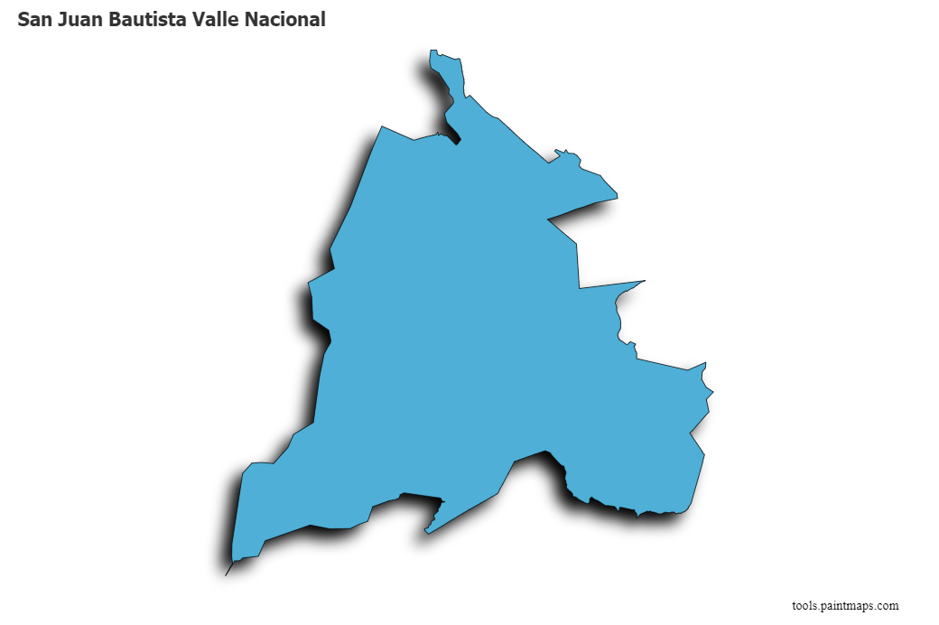 San Juan Bautista Valle Nacional map with 3d shadow effect