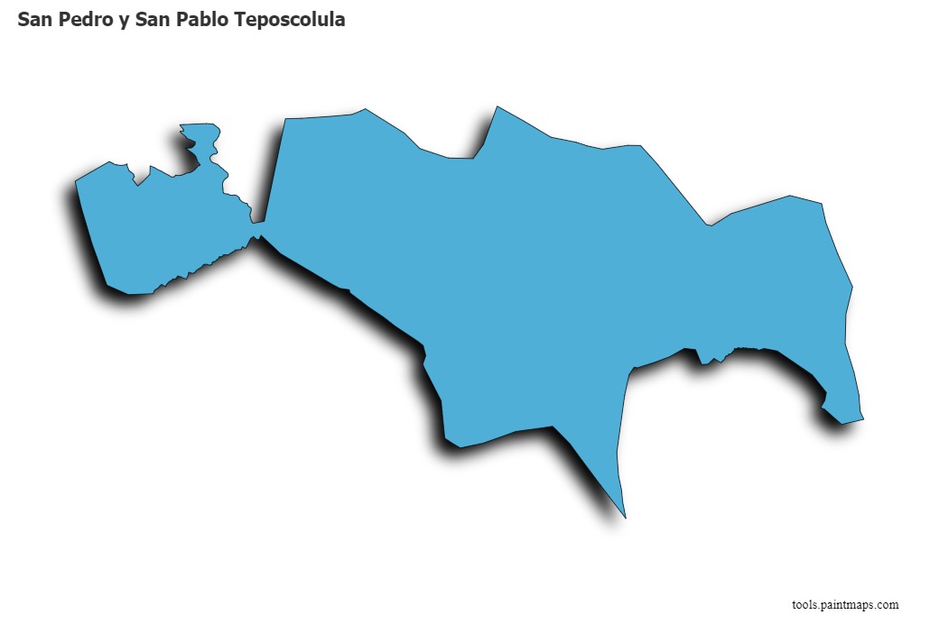 San Pedro y San Pablo Teposcolula map with 3d shadow effect