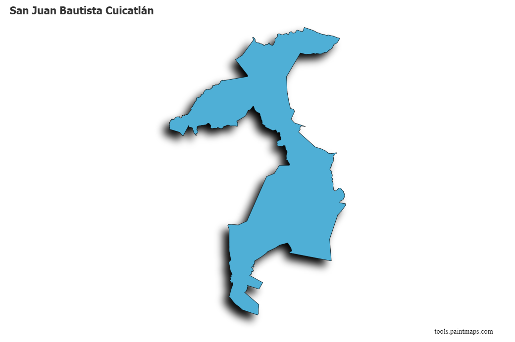 Mapa de San Juan Bautista Cuicatlán con efecto de sombra 3D