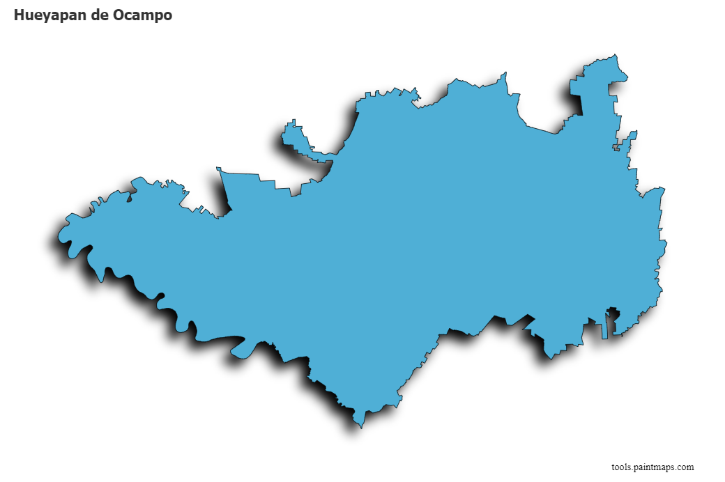 3D gölge efektli Hueyapan de Ocampo haritası
