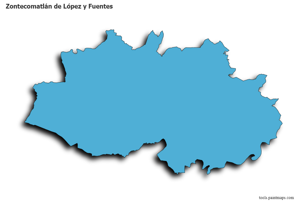 Mapa de Zontecomatlán de López y Fuentes con efecto de sombra 3D