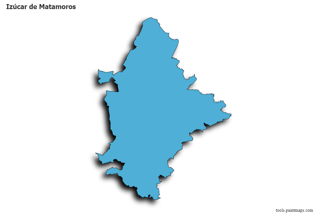 Mapa de Izúcar de Matamoros con efecto de sombra 3D