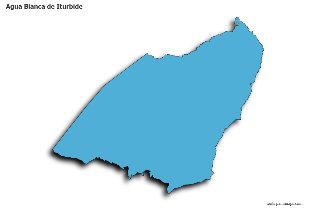 3D gölge efektli Agua Blanca de Iturbide haritası