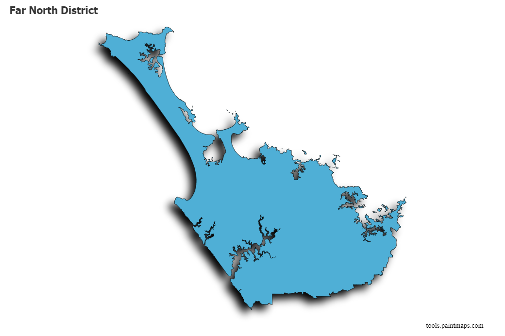 Mapa de Far North District con efecto de sombra 3D