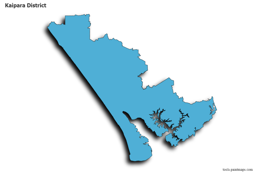 Mapa de Kaipara District con efecto de sombra 3D