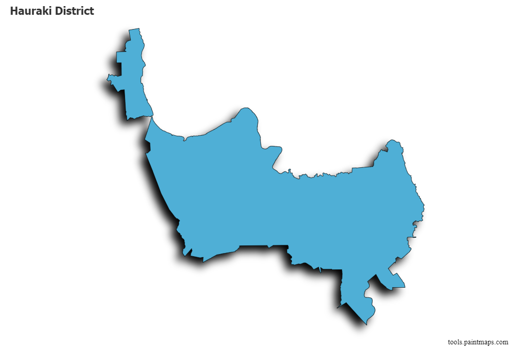 Mapa de Hauraki District con efecto de sombra 3D