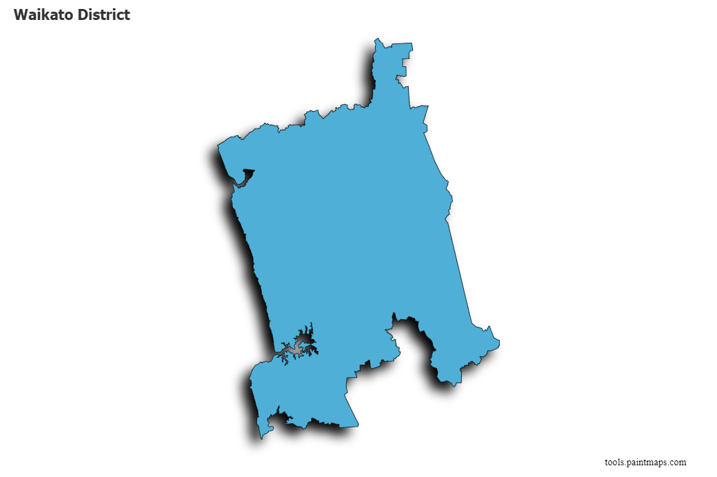 Mapa de Waikato District con efecto de sombra 3D