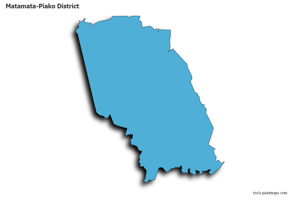 Mapa de Matamata-Piako District con efecto de sombra 3D