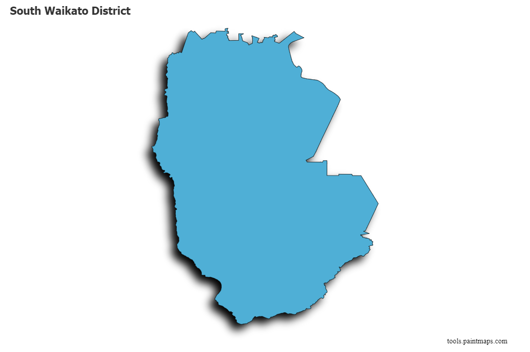 Mapa de South Waikato District con efecto de sombra 3D