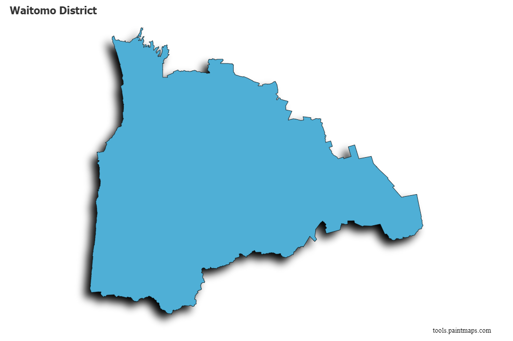 Mapa de Waitomo District con efecto de sombra 3D