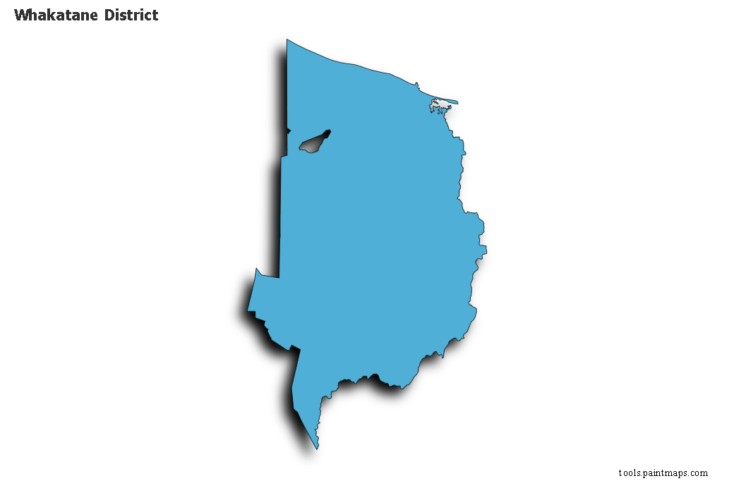 Mapa de Whakatane District con efecto de sombra 3D