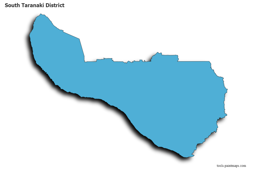 Mapa de South Taranaki District con efecto de sombra 3D