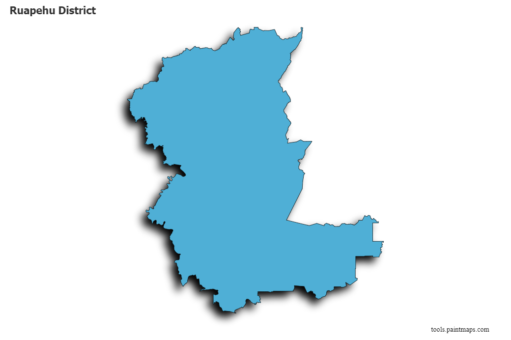 Mapa de Ruapehu District con efecto de sombra 3D