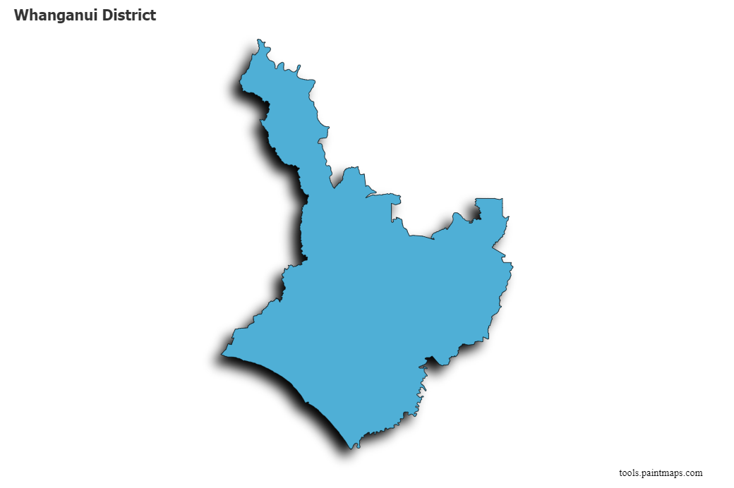 Mapa de Whanganui District con efecto de sombra 3D