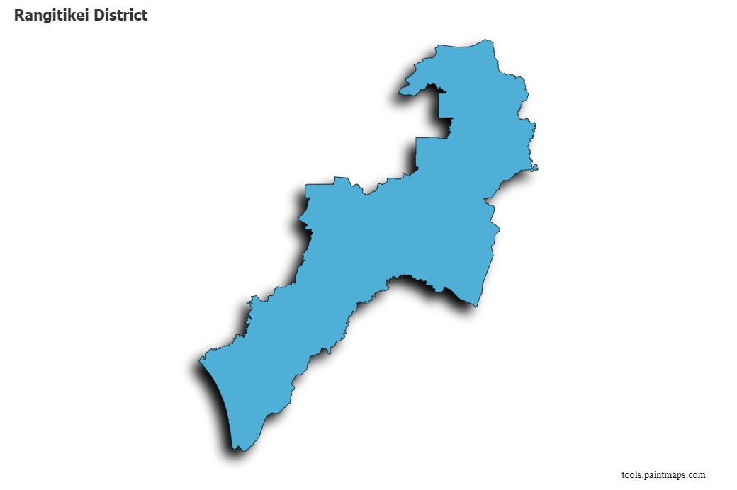 Mapa de Rangitikei District con efecto de sombra 3D