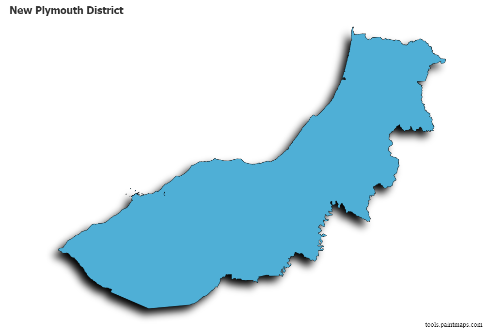 Mapa de New Plymouth District con efecto de sombra 3D