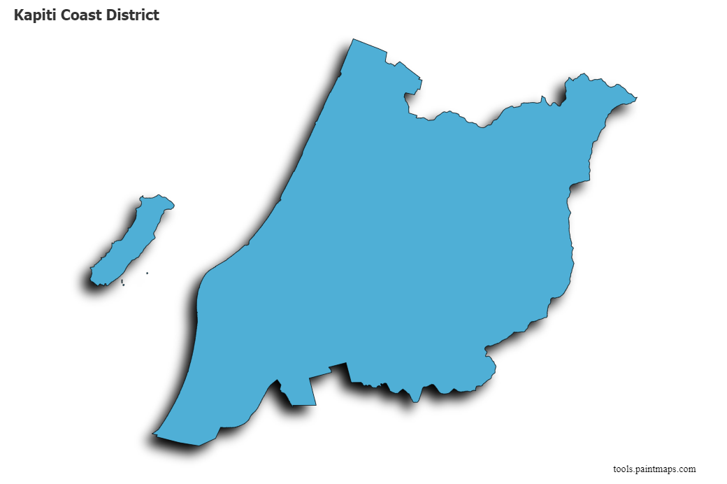 Mapa de Kapiti Coast District con efecto de sombra 3D