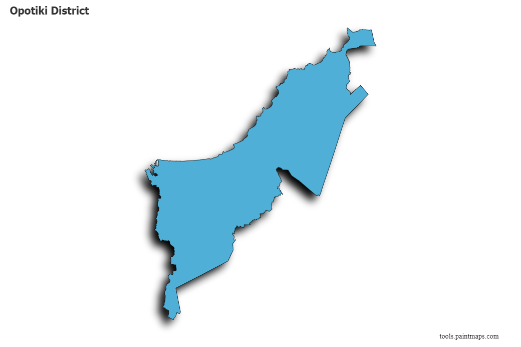 Mapa de Opotiki District con efecto de sombra 3D