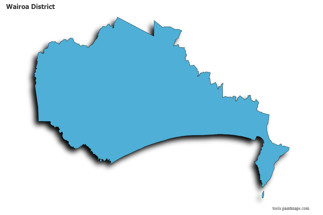 Mapa de Wairoa District con efecto de sombra 3D