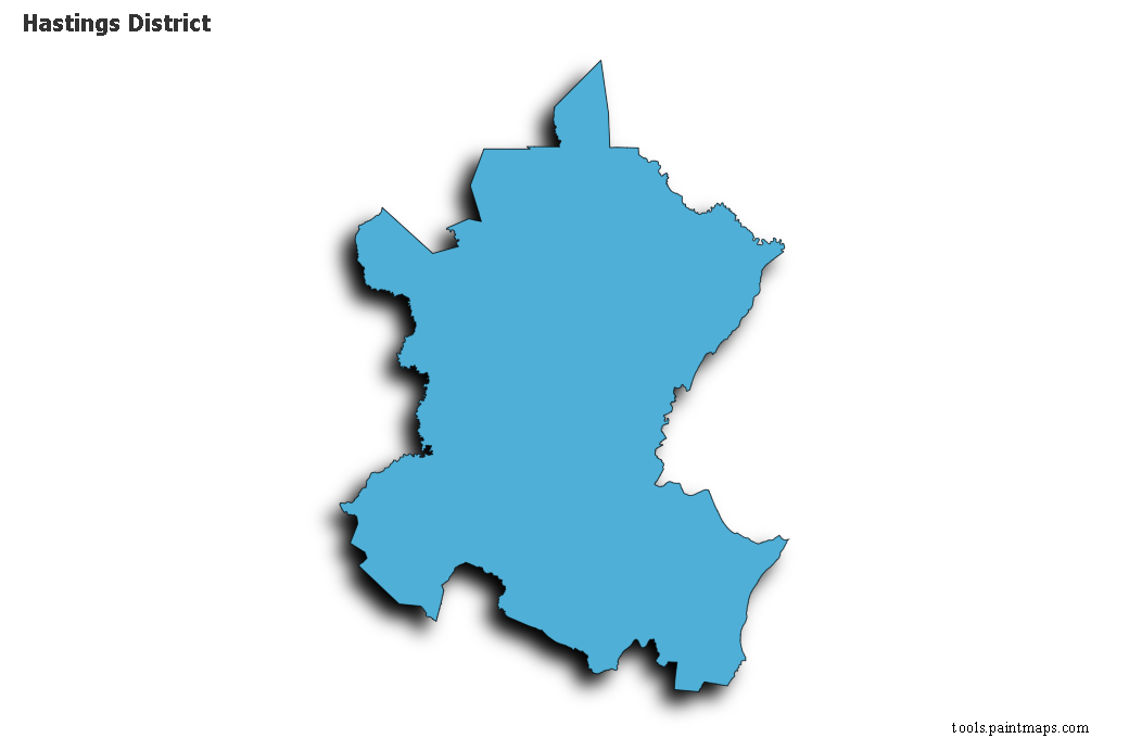 Mapa de Hastings District con efecto de sombra 3D